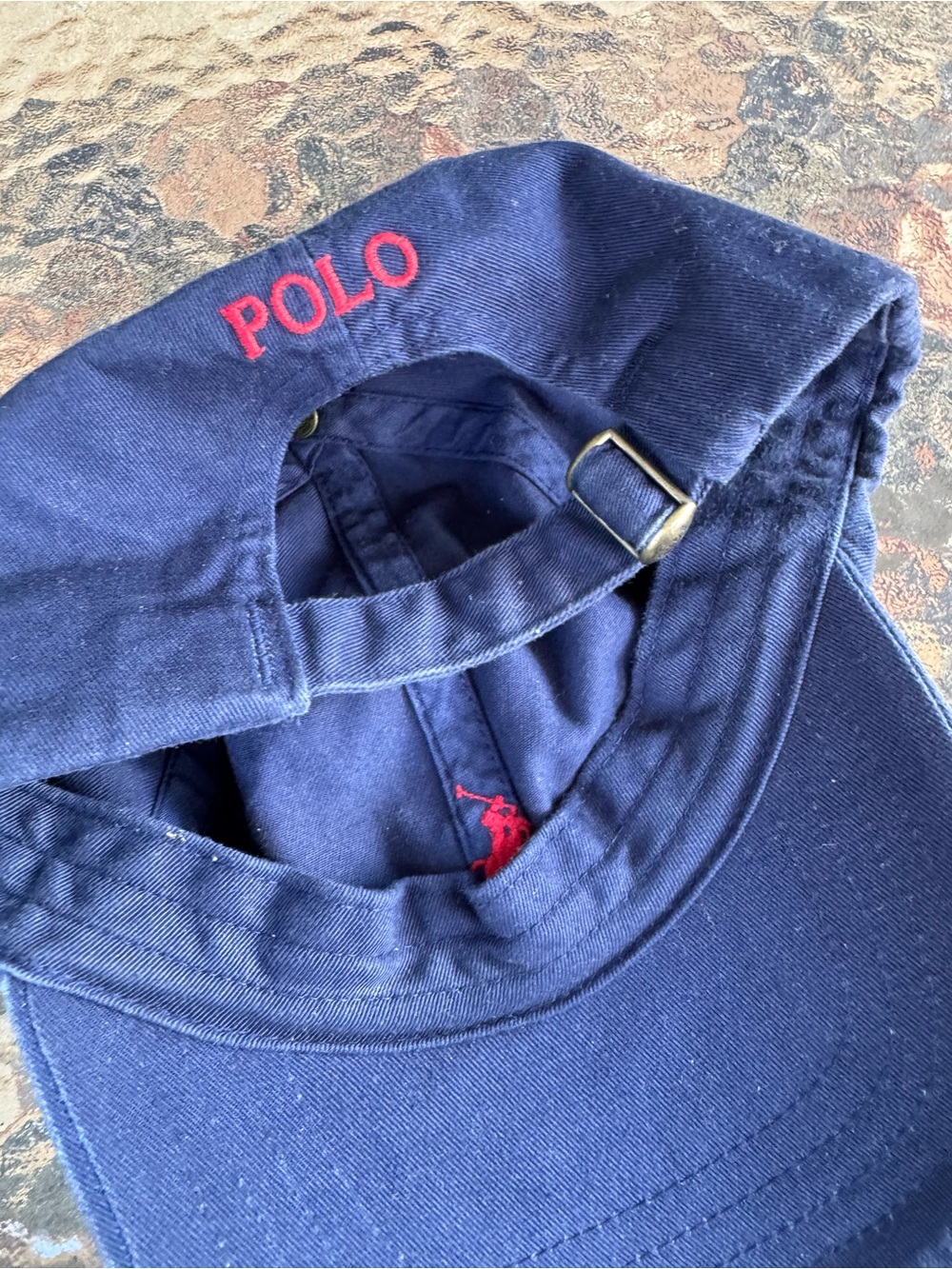 Polo Ralph Lauren Hat Strap Back One Size Navy Blue Red Embroidered Pony Logo - Picture 6 of 8
